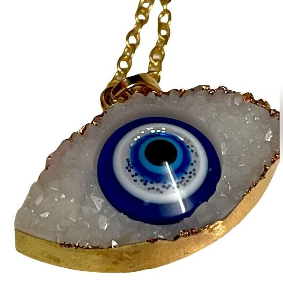 Evil Eye Bohemian Turkish Pendant Necklace w/ Gold Clavicle Chain *New* - Picture 7 of 11